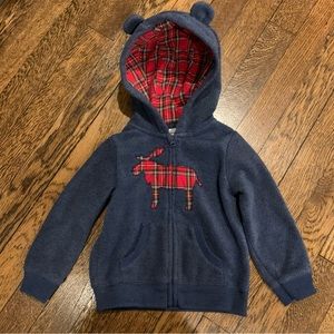 Carter’s Zip-Up Fleece Moose Hoodie (Navy/Red) Size 18m